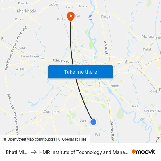Bhati Mines to HMR Institute of Technology and Management map