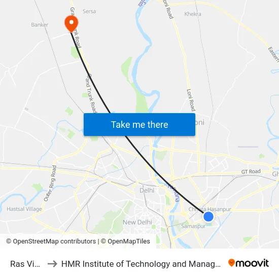 Ras Vihar to HMR Institute of Technology and Management map