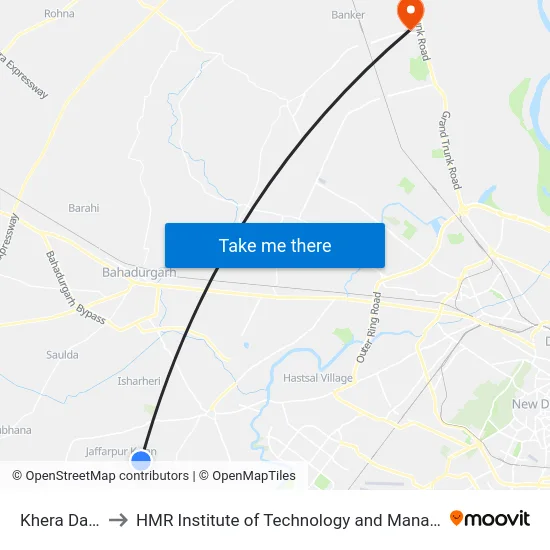 Khera Dabar to HMR Institute of Technology and Management map
