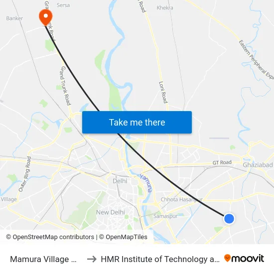 Mamura Village West Corner to HMR Institute of Technology and Management map
