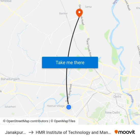 Janakpuri B1 to HMR Institute of Technology and Management map