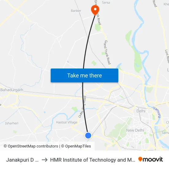 Janakpuri D Block to HMR Institute of Technology and Management map