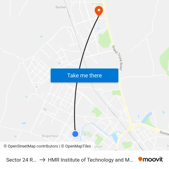 Sector 24 Rohini to HMR Institute of Technology and Management map
