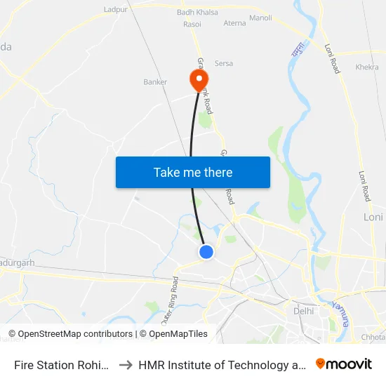 Fire Station Rohini Sector 8 to HMR Institute of Technology and Management map