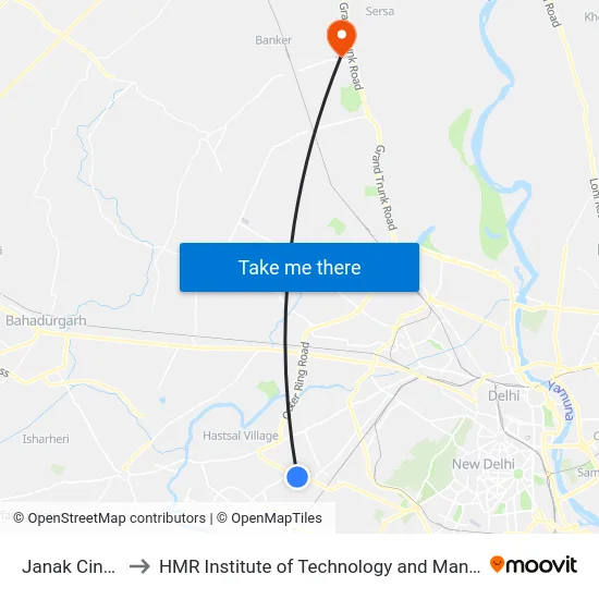 Janak Cinema to HMR Institute of Technology and Management map