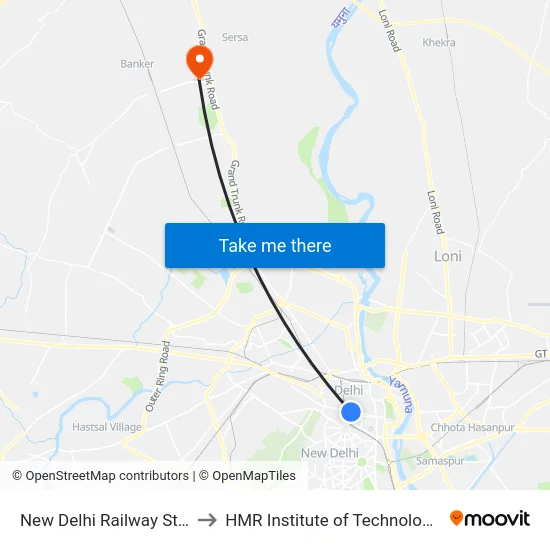 New Delhi Railway Station Gate No.2 to HMR Institute of Technology and Management map