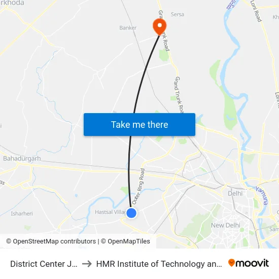 District Center Janakpuri to HMR Institute of Technology and Management map