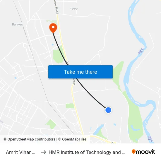 Amrit Vihar Colony to HMR Institute of Technology and Management map