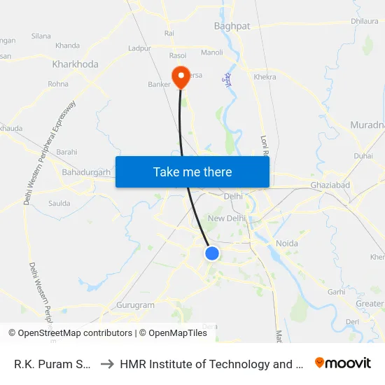 R.K. Puram Sector 4 to HMR Institute of Technology and Management map
