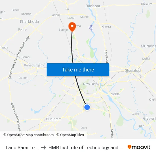 Lado Sarai Terminal to HMR Institute of Technology and Management map