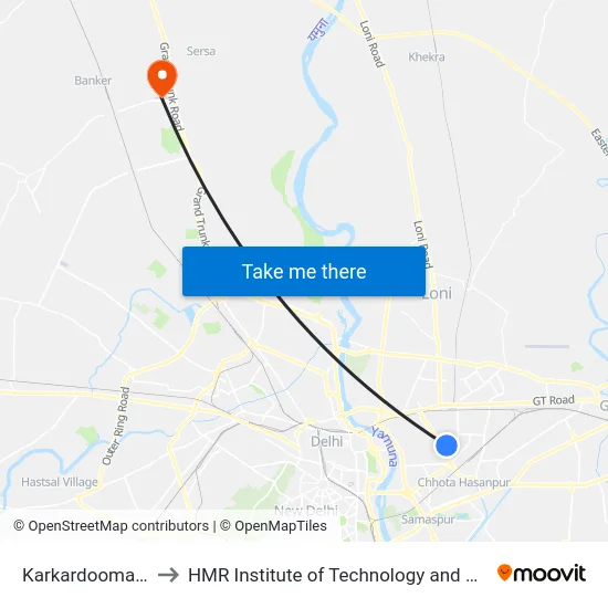Karkardooma Court to HMR Institute of Technology and Management map