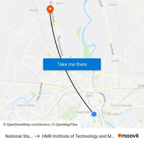 National Stadium to HMR Institute of Technology and Management map