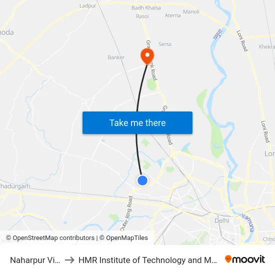 Naharpur Village to HMR Institute of Technology and Management map