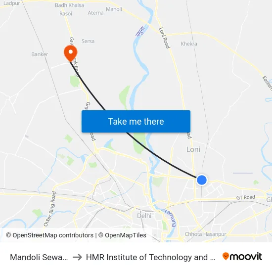 Mandoli Sewa Dham to HMR Institute of Technology and Management map