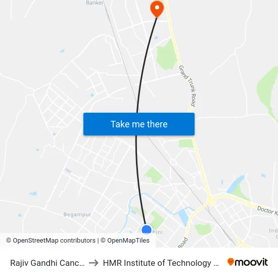 Rajiv Gandhi Cancer Hospital to HMR Institute of Technology and Management map