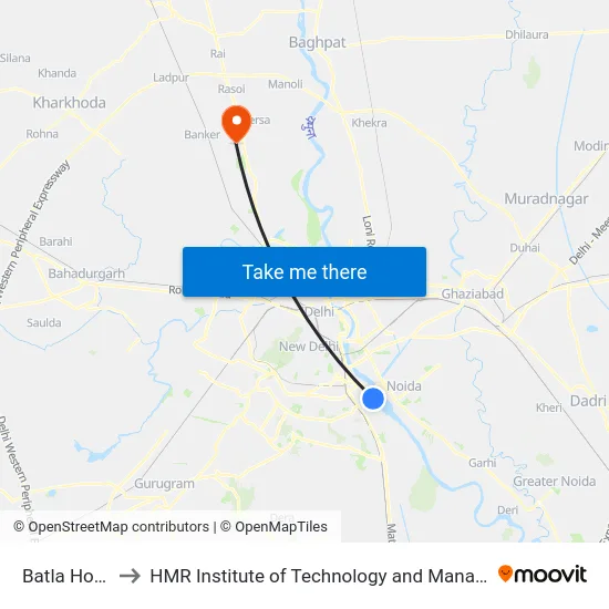 Batla House to HMR Institute of Technology and Management map
