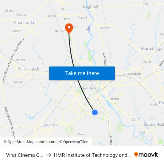 Virat Cinema Crossing to HMR Institute of Technology and Management map