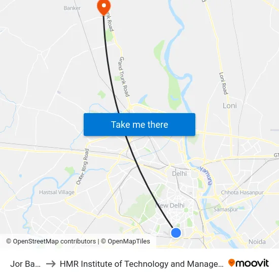 Jor Bagh to HMR Institute of Technology and Management map