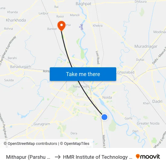 Mithapur (Parshu Ram Chowk) to HMR Institute of Technology and Management map