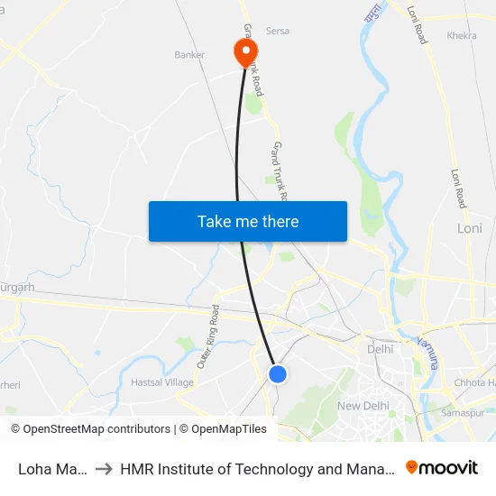 Loha Mandi to HMR Institute of Technology and Management map