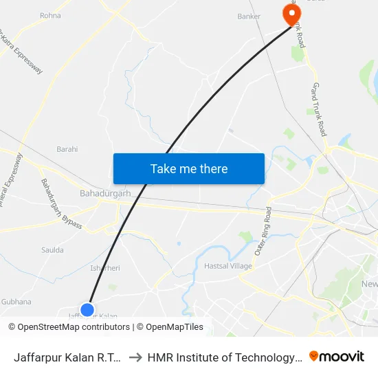 Jaffarpur Kalan R.T.R.M.Hospital to HMR Institute of Technology and Management map