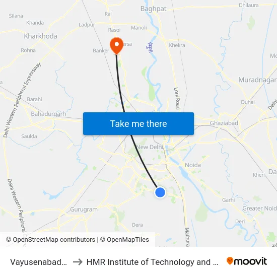 Vayusenabad (Tigri) to HMR Institute of Technology and Management map