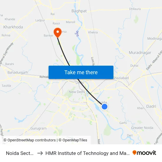 Noida Sector 37 to HMR Institute of Technology and Management map