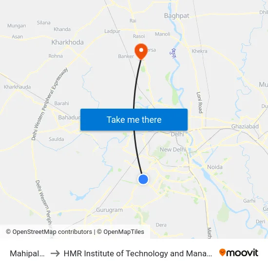Mahipalpur to HMR Institute of Technology and Management map