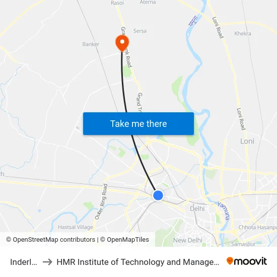 Inderlok to HMR Institute of Technology and Management map