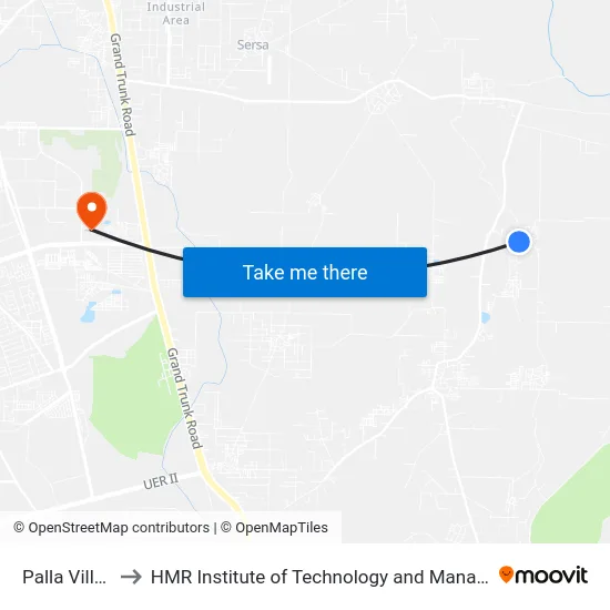 Palla Village to HMR Institute of Technology and Management map