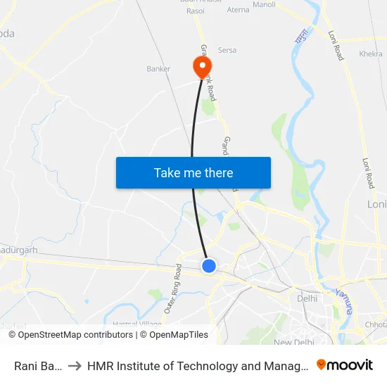 Rani Bagh to HMR Institute of Technology and Management map