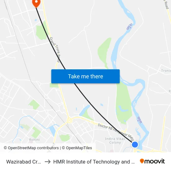 Wazirabad Crossing to HMR Institute of Technology and Management map