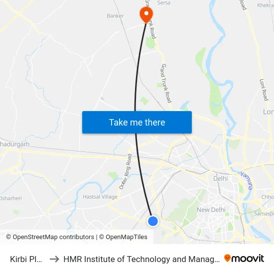Kirbi Place to HMR Institute of Technology and Management map