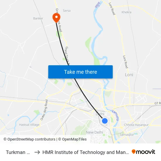 Turkman Gate to HMR Institute of Technology and Management map