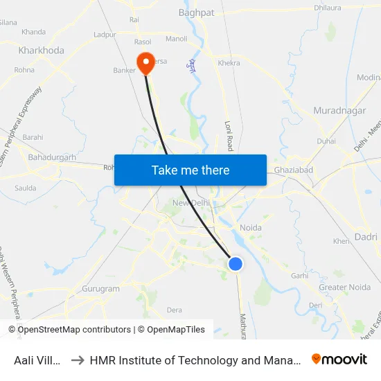Aali Village to HMR Institute of Technology and Management map