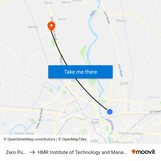 Zero Pusta to HMR Institute of Technology and Management map