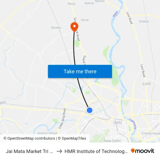 Jai Mata Market Tri Nagar Terminal to HMR Institute of Technology and Management map