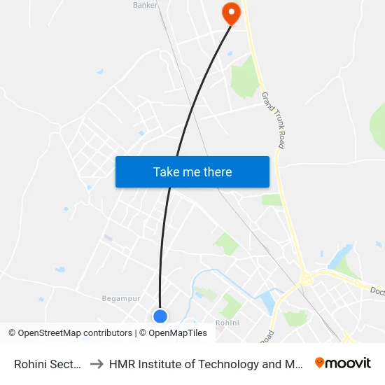 Rohini Sector 23 to HMR Institute of Technology and Management map