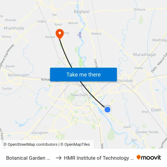 Botanical Garden Metro Station to HMR Institute of Technology and Management map