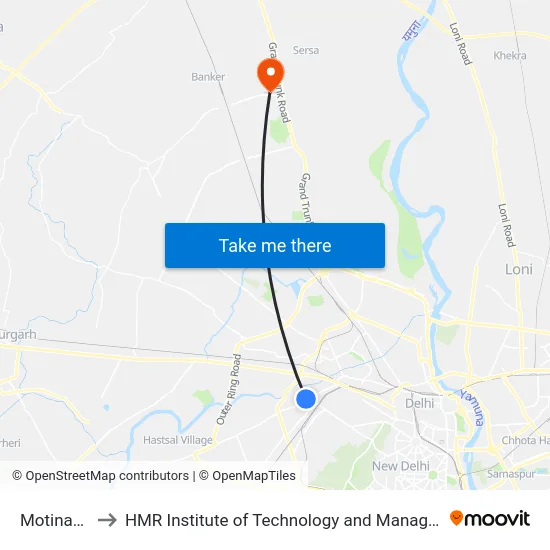 Motinagar to HMR Institute of Technology and Management map