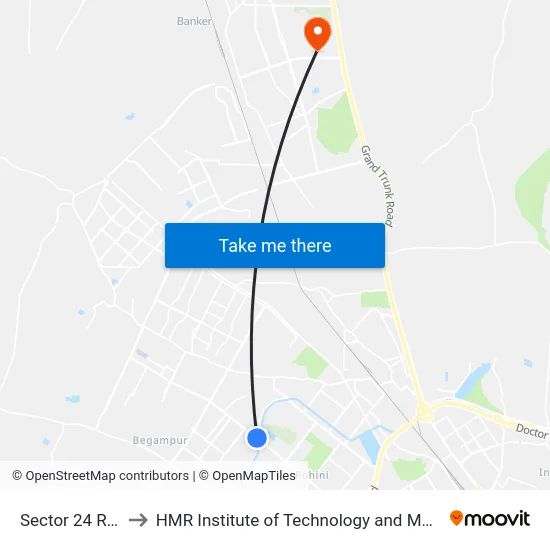 Sector 24 Rohini to HMR Institute of Technology and Management map