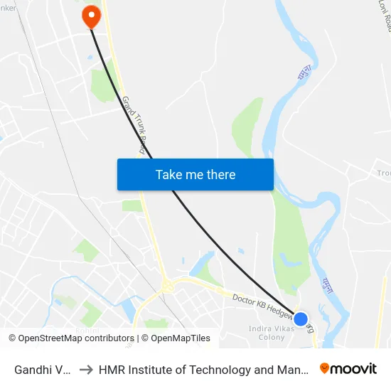 Gandhi Vihar to HMR Institute of Technology and Management map