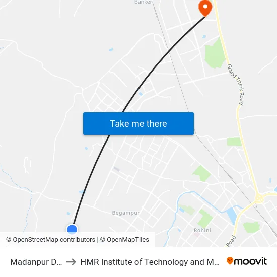 Madanpur Dabas to HMR Institute of Technology and Management map