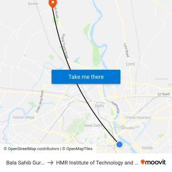 Bala Sahib Gurudwara to HMR Institute of Technology and Management map