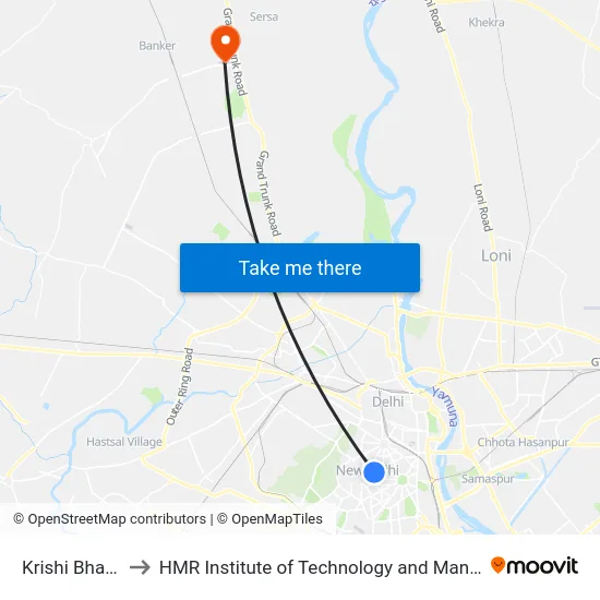 Krishi Bhawan to HMR Institute of Technology and Management map