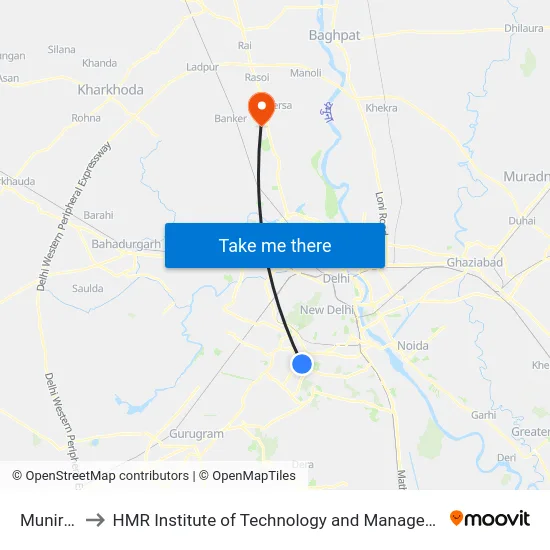 Munirka to HMR Institute of Technology and Management map