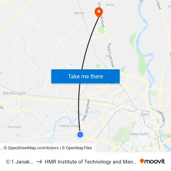 C-1 Janakpuri to HMR Institute of Technology and Management map