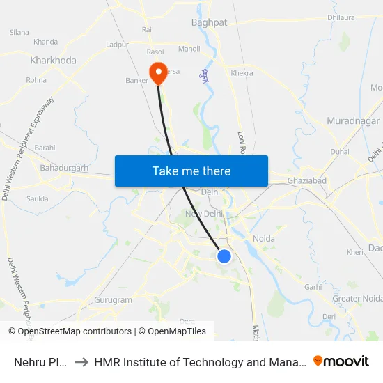 Nehru Place to HMR Institute of Technology and Management map