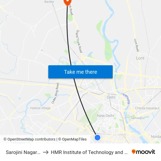 Sarojini Nagar Depot to HMR Institute of Technology and Management map