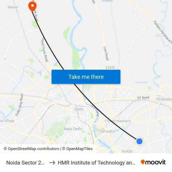 Noida Sector 23 Chowk to HMR Institute of Technology and Management map